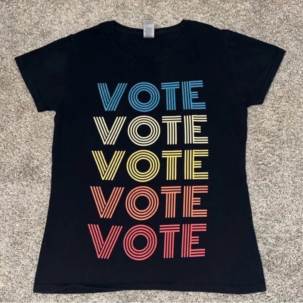 Gildan Black Tee with Multicolor Vote Design